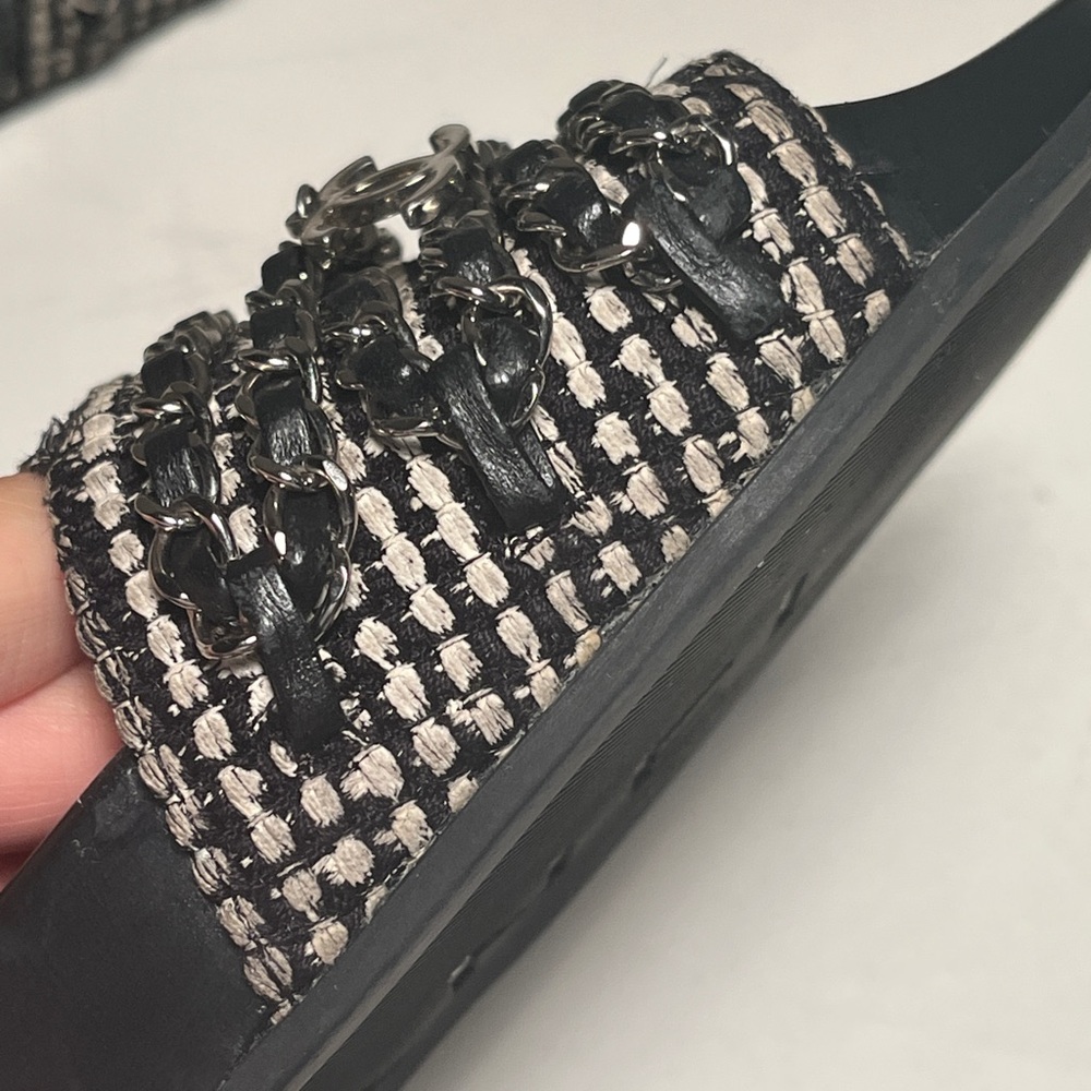 CHANEL Women's Black and White Embellished Sandals - Picture 9 of 10